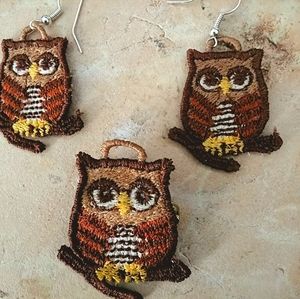 Owl dangle earrings brooch pendant for necklace set owl lovers, gift for her